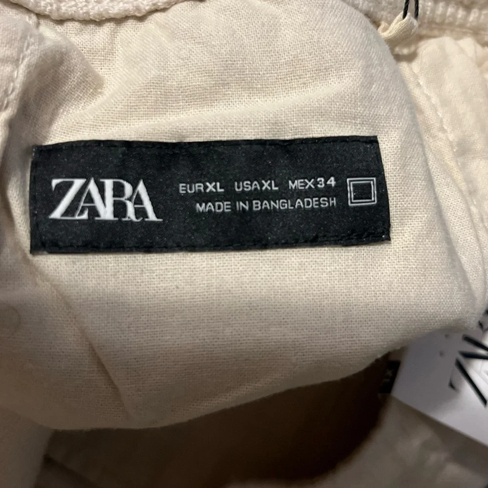 ZARA Relaxed Fit Cream Linen-Blend Drawstring Pants Size XL NWT